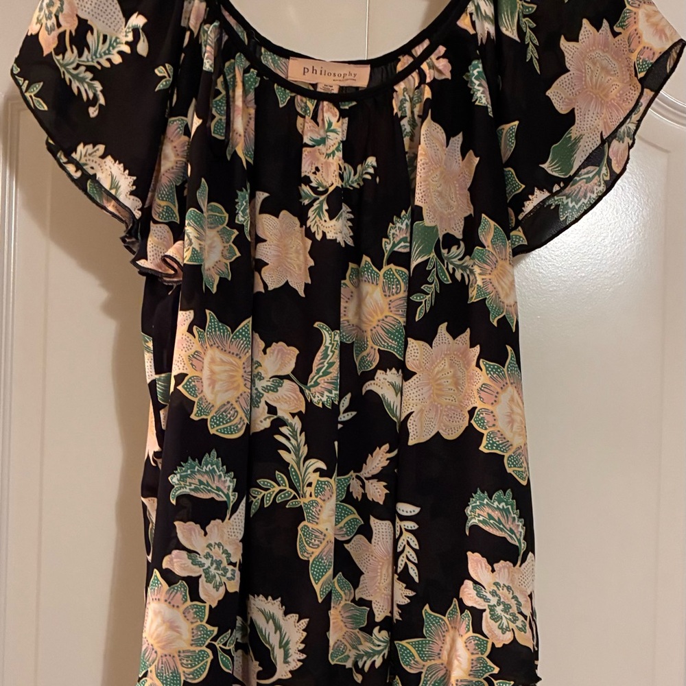 Philosophy Black and Cream Floral Blouse
